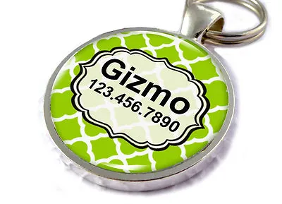 Moroccan Geometric Pattern ID Pet Tags Custom Personalized Green • $16