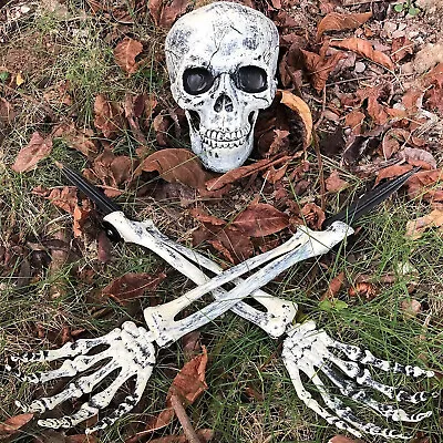 Halloween Skeleton Decorations Scary Skull Spooky Hand And Head Set Party Decor • £6.99