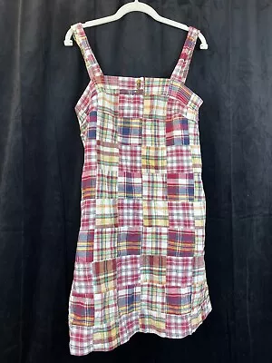 J Crew Womens Madras Patchwork Red Plaid A Line Midi Button Dress Tank Size 4 • $44.99