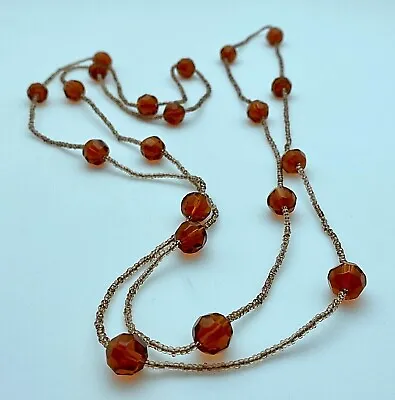 Vintage Brown Beaded Czech Glass Necklace (59 Inches) (BDN1) • $35