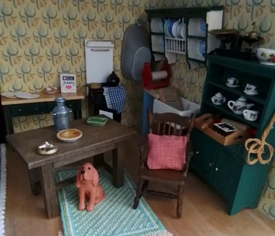 £35 • Buy Dolls House Kitchen Furniture Bundle - Cupboard, Stove, Dining Table 1940s Style