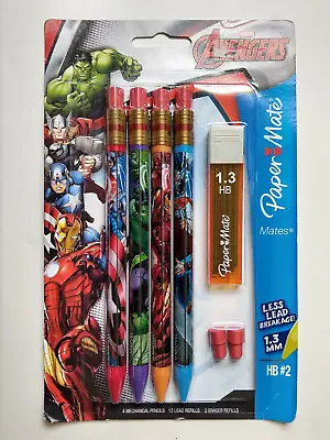 Marvel Avengers Mechanical 1.3 MM Pencils 4 Pack Extra Lead & Erasers. Brand New • $11.84