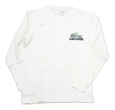 Lacoste Sleepwear Men's White Logo Waffle Knit Thermal Long Sleeve Lounge Shirt • $45