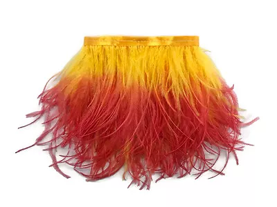 1 Yard - Fiery Red Ombre Ostrich Fringe Trim Wholesale Feather Costume Dress • $19.73