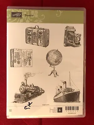 Stampin Up Stamp Set TRAVELER Vintage Look Train Ship Suitcase Camera Globe • $12.99