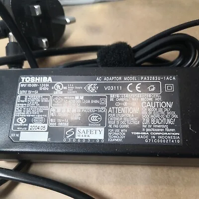Unused Toshiba 15V 5A 75W Adapter Charger PA3283U-1ACA PA3469E UK  Safe Cable K • £14.99