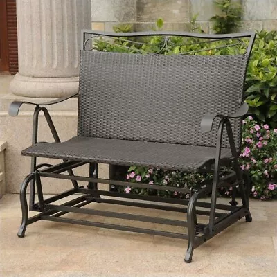 Pemberly Row Patio Glider Loveseat In Antique Black • $424.99