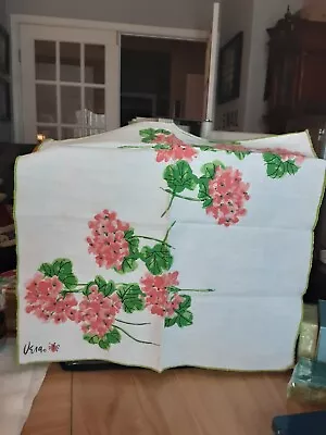 Vtg Vera  Napkins Pink Watercolor Floral Ladybug Set 4 15x15 Excellent Condition • $24