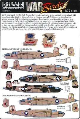 Kits World Decals 1/72 NORTH AMERICAN B-25C MITCHELL Floogie & Midge • $12.99