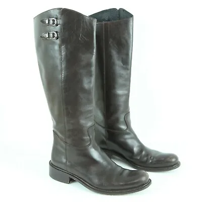 VTG 90s Charles David Brown Round Toe Tall Boots Combat Riding 37 1/2 Leather • $51.93