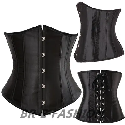 Womens Lace Up Steel Boned Underbust Corset Waist Trainer Cincher Body Shaper BR • £11.03