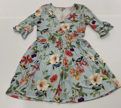 $16.78 • Buy Ladies Size 12 -14 Blue ASOS Casual Blue Floral Bird Dress - VGC UK 16 US 12
