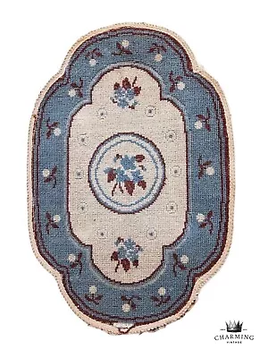 Vintage Victorian Style Blue Floral Rug Handmade Dollhouse Miniature 1:12 • $88.44