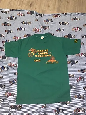 VTG 1983 Marine Corps Marathon USMC Velva Sheen Green T-Shirt Size M USA EUC • $25