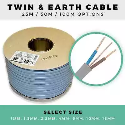 All Twin And Earth Cable 1mm - 16mm Choose From 1m 10m 25m 50m Or 100m Drum • £2.70