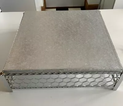 Unique Square Silver Wedding Cake Stand With Hexagon Side Design • £75