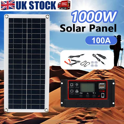 1000W Solar Panel Kit 100A Controller 12V Battery Charger Dual USB Caravan Boat • £24.85
