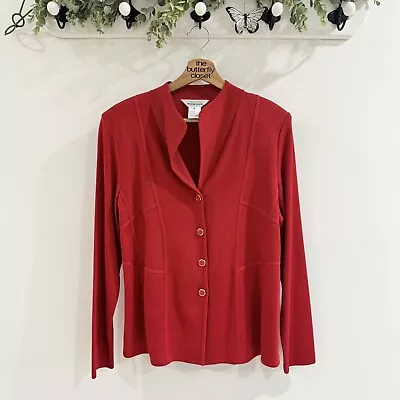 Exclusively Misook Red Button Down Acrylic Cardigan Red Gold Button  Medium  • $40