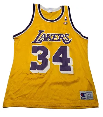 $48 • Buy Vintage CHAMPION Shaquille Shaq O’Neal Los Angeles Lakers Jersey 90s SZ 44 Q6