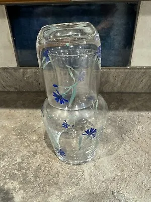 Vintage Hand Painted Glass Bedside Water Carafe & Tumbler Flowers  Tumble Up • £7.50