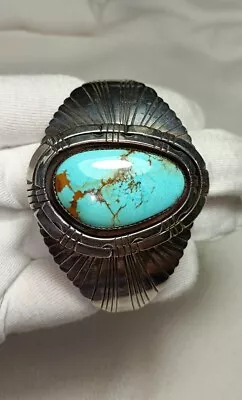 Vintage Native American Navajo Sterling Silver Turquoise Cuff Bracelet • $350