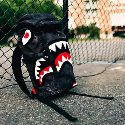 Brand New SPRAYGROUND Chenille Black Marble Shark Top Loader Bag • $54.99