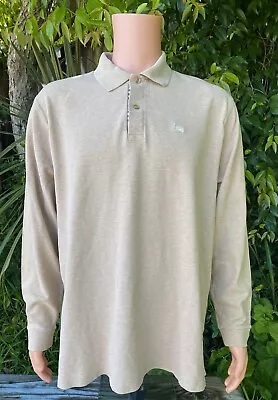 Burberry Long Sleeve Polo Shirt Classic Timeless Beige Cotton White Knight XXL • $47.95