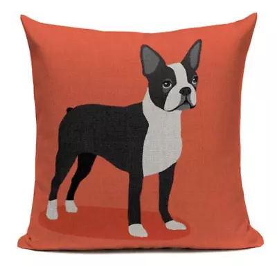 $19.16 • Buy Boston Terrier B4 Cushion Pillow Zipper Cover Cartoon Pet French Bulldog Orange