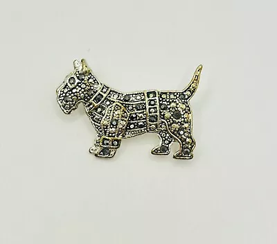 Marcasite Scottie Dog Scottish Terrier Brooch Pin Rhinestones Silver Tone • $15