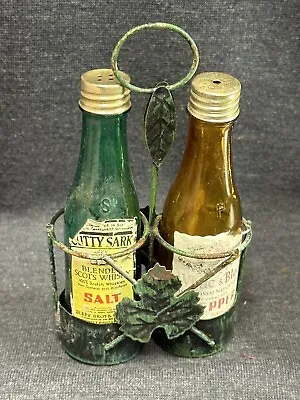 Vintage Cutty Sark Bottle Salt And Pepper Shakers With Metal Leaf Rack • $12