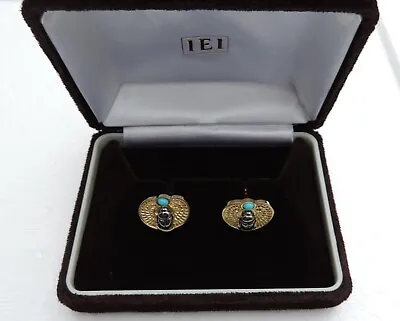$69.99 • Buy Exquisite Vintage Sterling Silver 925 Persian Turquoise Enamel Scarab Cufflinks
