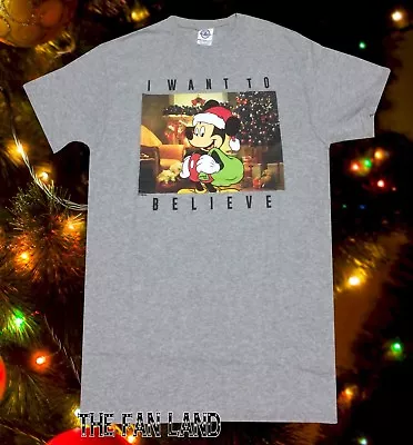 New Disney Mickey Mouse Santa I Want To Believe Mens Vintage T-Shirt • $18.95