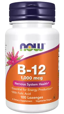 Now Foods B-12 1000 Mcg 100 Lozenges W/ Folic Acid - Nervous System Health • $9.95