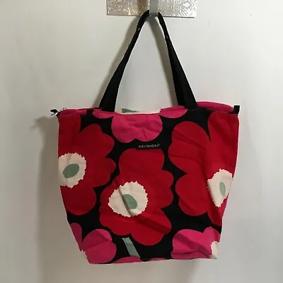 MARIMEKKO BEACH TOTE BAG Shopper CARRY-ALL Pieni Unikko RED PINK POPPY Canvas • $29.90