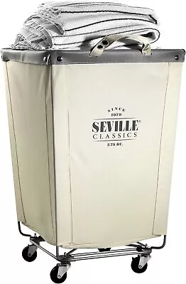 Seville Commercial Heavy Duty Rolling Steel Frame Laundry Hamper Canvas Cart Bin • $65.69