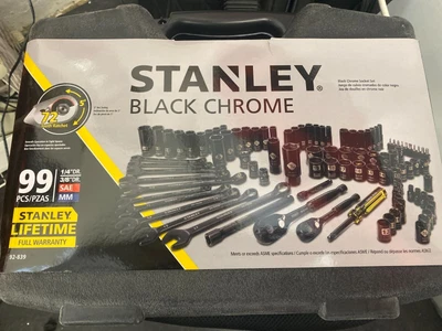 $129 • Buy Stanley Drive Black Chrome Laser Etched Sae & Metric Mechanics Tool Set 99-Piece