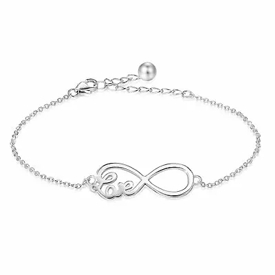 925 Sterling Silver Infinity Endless Love Symbol Charm Adjustable Bracelet Women • $15.19