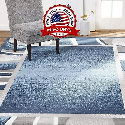 Carpetas Alfombras Azul Y Gris Grande Para Salas De Casa Moderna Habitacion NEW • $49.99