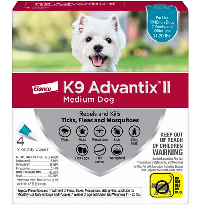 4 MONTH K9 Advantix II TEAL For Medium Dogs (11-20 Lbs) • $66.30