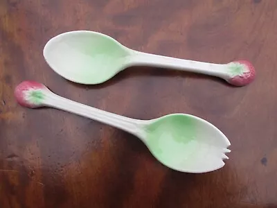 Art Pottery - Ceramic Salad Servers - Strawberry Finials - Vintage/Art Deco • £12.99