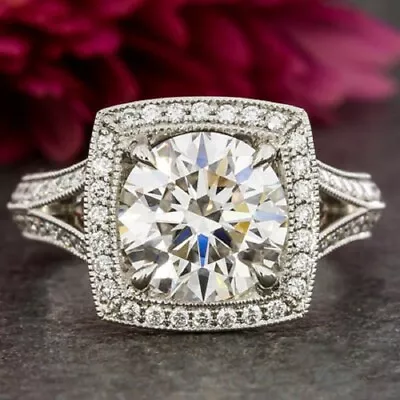 2.30 Ctw Round Cut Moissanite Halo Wedding Engagement Ring 14K White Gold Plated • $126.57