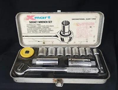 Vintage K-Mart 13 Piece Metric Socket Wrench Set Original Metal Case Complete  • $18.99