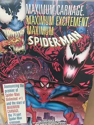 SPIDER-MAN MAXIMUM CARNAGE PROMO POSTER Folded Poster: Marvel 1993 NM Venom • $15