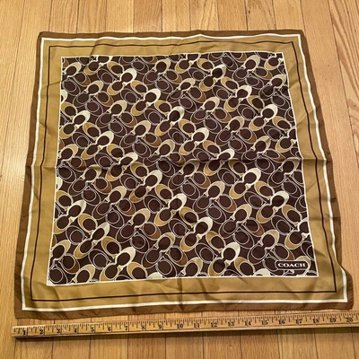 $25 • Buy Coach Brown Multi Signature Silk Square Scarf