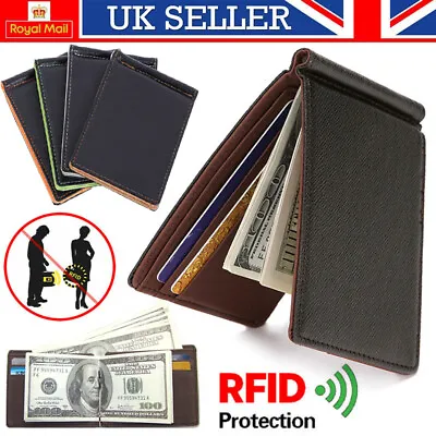 £6.69 • Buy Wallet Card Holder Mens Leather Metal RFID Blocking Slim Men Credit Money Clip