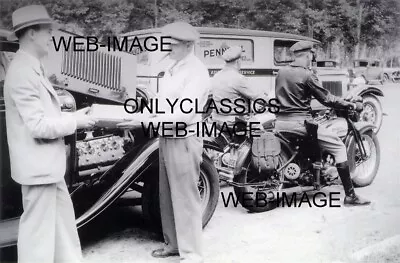 1932 Pennzoil Oil Truck Harley Davidson Motorcycle Cop Photo -ford Flathead V8 • $14.41