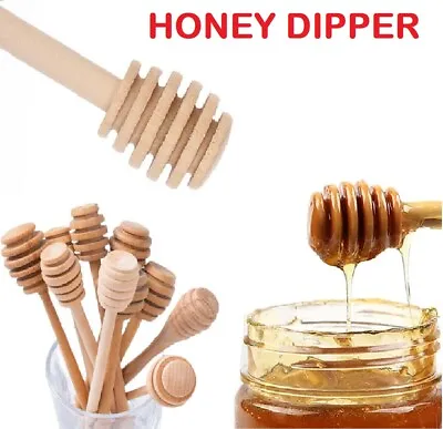 HONEY DIPPER Wooden Spoon Server Honey Drizzler Pot New Kitchen Utensil Dripper • £2.69