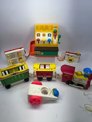 Vintage Fisher-Price LOT W/ Circus Train-Click N' Clatter-Cameras-Cash Register • $26.97