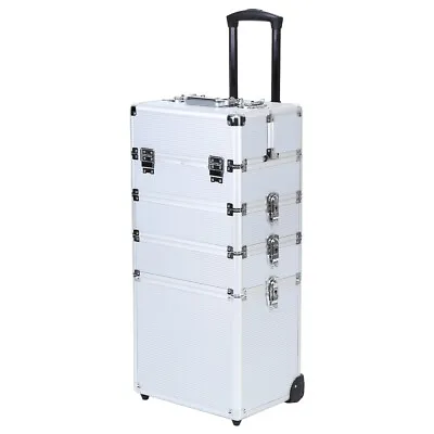 4-in-1 Rolling Makeup Train Case Aluminum Salon Cosmetic Trolley Organizer • $85.49