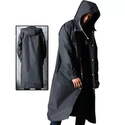 Men Black Waterproof Long Raincoat Rain Coat Hooded Trench Jacket Outdoor Hiking • $11.39